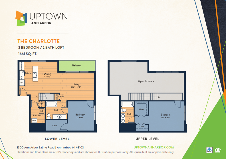 Floor plan for 2 beds, 2 baths, 1441 sqft
